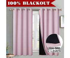 PONY DANCE Vorhänge Kinderzimmer Gardinen - Hellpink 100% Blickdichter Vorhang Verdunkelung Thermo Gardinen Blickdicht Ösenschal, 2er Set H 160 x B 132 cm