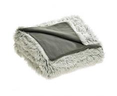 CelinaTex Shetland Kuscheldecke XXL 220 x 240 cm Creme grau Polar Fleece Tagesdecke Langhaar Wendedecke Flokati Optik