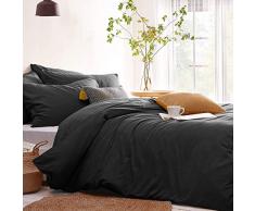 Lanqinglv Bettwäsche 135x200cm Grau Anthrazit Dunkelgrau Uni Unifarben Weiche Microfaser Bettbezug Deckenbezug mit Reißverschluss und Kissenbezug 80x80cm