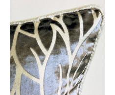 Paloma Gray Leaves - 45 x 45 cm Kissenbezug aus Samt-Ausbrennerstoff mit einem Blätterdesign in palomagrau und elfenbeinfarbe