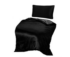 THXSILK Seidenbettwäsche Set 2 teilig, Bettbezug 135 x 200 cm und 40 x 80 cm Kissenbezug, Hypoallergen 19 Momme Maulbeerseide Bettwäsche, Ultra Weich und Glatt, Schwarz