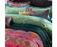 AShanlan Bohemian Bettwäsche Set 135x200 Blau Rot Boho Indisch Wendebettwäsche 2 Teilig 100% Mikrofaser Böhmisch Bettbezug mit Kissenbezug 80x80 für Einzelbett
