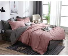 AShanlan Bettwäsche 200x220 Rosa Grau Unifarben Wendebettwäsche 100% Weiche Angenehme Mikrofaser Altrosa Grau Deckenbezug - 1 Bettbezug 200 x 220 cm + 2 Kissenbezüge 80 x 80 Reißverschluss