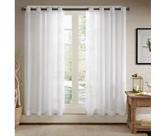 Ösenschal Voile Vorhang in Leinen-Optik Leinenstruktur Ösenvorhang Gardine mit Ösen Solid Sheer Wohnzimmer Elegant, Off White (2er-Set, je 245x140cm)