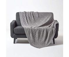 Homescapes gestrickte Tagesdecke mit Zopfmuster, weiche Wohndecke, grau, 100% Baumwolle, Strickdecke 150 x 200 cm, ideal als Kuscheldecke, Sofaüberwurf, Bettüberwurf