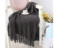 SONNIGPLUS Kleine Decke, Sofadecke, Gestrickte Decke, Fernsehdecke, Geometrische Musterart, Weiche hautfreundliche atmungsaktive Mode,Grey-B-130x150cm