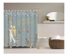 Gnzoe Polyester Badewanne Vorhang Engel Glocke Muster Design Duschvorhang Mehrfarbig für Badezimmer/Badewanne 90x180CM