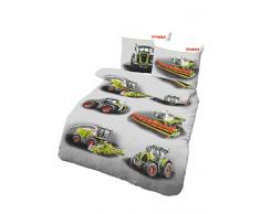 Kinderbettwäsche Jungen 135x200 | CLAAS Traktor & Mähdrescher Design | Biber Bettwäsche 135x200 cm & Kissenbezug 80x80 | Set 2teilig