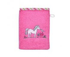 Wörner Südfrottier Mädchen Baby Kleinkind Pferd/Ringel orchidee Gr. 74-116 Schlafanzug 2tlg Shorty Lätzchen Kapuzen-Badetuch Waschhandschuh Badeponcho Bademantel (Waschhandschuh 15x21cm Pferd orchidee)