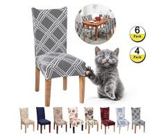 JunYito Stuhlhussen 4er 6er Elastische Set Stuhlhussen Universal Stretchhusse Stuhlbezug Stretch für Stuhl Esszimmer (Q-Grau/Gitter, 6 Stücke)