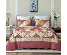 Asvert 3 Teilig Bettwäscheset Polyester 220 * 240 cm Tagesdecke Bettüberwurf Steppdecke Patchwork Bettdecke Doppelbett (220 * 240, Rot)