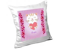 Kissen mit Namen Josefin und süßem Katzen-Motiv für Mädchen - Namenskissen personalisiert - Kuschelkissen - Schmusekissen