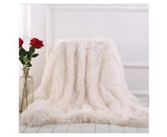 Arkey Zotteldecke aus Kunstfell, weich, lang, warm, elegant, gemütlich, flauschig, als Tagesdecke geeignet, Fleece, weiß, 160 x 200 cm