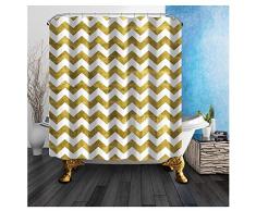 *WTTFF* Badezimmer Duschvorhang, gelb gestreifter wasserdicht Bad Vorhang, Wasser Duschvorhang Polyester-Gewebe, mit 12 Haken 180x180cm,A