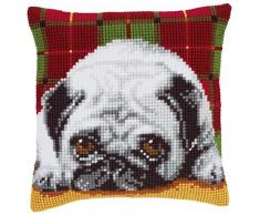 Vervaco Mops Kreuzstichkissen/Stickkissen vorgedruckt, Baumwolle, Mehrfarbig, 40 x 40 x 0.3 cm