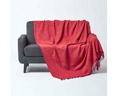 Homescapes extra große Tagesdecke Nirvana, rot-orange, Wohndecke/Sofaüberwurf aus 100% Baumwolle, 225 x 360 cm, Knoten-Optik mit Fransen