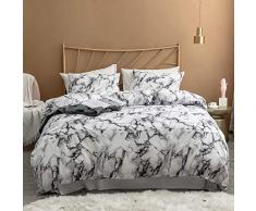 Bettwäsche 200x200 Marmor Muster Schwarz Weiß Grau 3 TLG. Microfaser Bettwäschegarnitur 1 Bettbezug mit Reißverschluss und 2 Kissenbezüge 80×80 cm