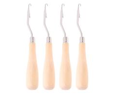 SUPVOX 4pcs Knüpfnadel Set Knüpfhaken Prym Nadel Häkelnadel-Set Stricknadeln mit Holz Griff für Knüpfkissen Küpfteppiche zur Teppichherstellung und für Bastelprojekte