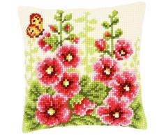 Vervaco Stockrosen Kreuzstichkissen/Stickkissen vorgedruckt, Baumwolle, Mehrfarbig, 40 x 40 x 0.3 cm