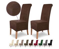 SCHEFFLER-Home Stretch Stuhlhusse Leon | 2er Set elastische Stuhlabdeckungen aus Wildleder | Stuhlhussen Schwingstühle | Spannbezug mit Gummiband | Elegante Stuhlbezüge