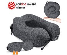 HIKENTURE Reisekissen Memory Schaum, Reisen Nackenkissen Nackenhörnchen Rollbar, U Geformte Hals Kissen Nackenstützenkissen mit Unterstützung, für Flugzeug, Auto, Büro, Dunkelgrau