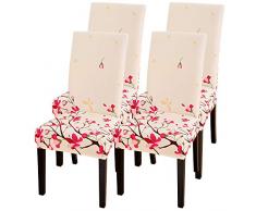 ChicSoleil Stuhlabdeckung Abnehmbare Stuhlbezug Stretch Sitzbezug Blumen Muster Stuhl Hussen Schonbezug Stuhlüberwurf für Hochzeit Restaurant Hotel (Pfirsichblüte, 4 Stück)