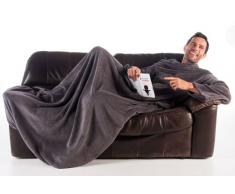 Kuscheldecke mit Ärmeln Tagesdecke Wohndecke Handytasche Microfaser Fleece 170x200 +50 Grau TV Decke super flauschig