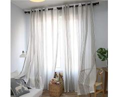 FSYGZJ Gestreifte Gardinen Voile halb transparente, Klassische Soli Gardinen Voile Datenschutz 2 Panels Protected Ultra-Semi Transparent Ösenschal Balkon 100 * 200cm,100 * 250Eyelet