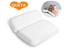 Queta Badewannenkissen, Wasserdicht Badewannenkopfkissen badekissen mit 7 Saugnäpfen Foam Pillow, Waschbar Biegbar Wannenkissen Weiß (39 x 31 cm)