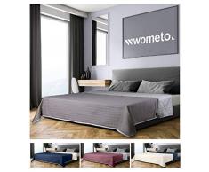 wometo Tagesdecke 220x240 cm OekoTex - Microfaser-Bezug grau hellgrau wattiert gesteppt Wende-Design XXL Sofa Couch Bett Bettüberwurf