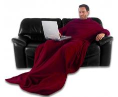 CelinaTex TV-Decke Kuscheldecke mit Ärmeln und Fußtasche XL 170 x 200 cm Bordeaux rot Coral Fleece Tagesdecke Ärmeldecke