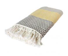 Nielsen Wohndecke Plaid Dana, 150x200 cm, Weiß (Weiss) Braun Gelb (senfgelb), Gemustert, Boho, Baumwolle, gemütliche Decke, Couchdecke, Sofadecke, Schlafdecke, Picknickdecke, Tagesdecke