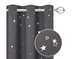 PONY DANCE Vorhang Blickdicht Kinderzimmer - Thermo Gardinen Blickdicht Sterne Vorhänge für Schlafzimmer Dekoschal Ösenvorhang, Grau, 2er Set H 137 x B 132 cm