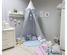 Babymajawelt® Betthimmel Baldachin Grau XXL Stars (Sterne) - Kinderzimmer Zelt zum Aufhängen, Kinderzelt, Babybett Himmel, Versteck, Moskitonetz, Spielecke (GRAU)