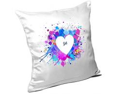 Kissen mit Namen Jil und schönem Motiv mit Wasserfarben-Herz zum Valentinstag - Namenskissen personalisiert - Kuschelkissen - Schmusekissen