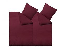 Warme Winter Biber Bettwäsche 135x200 cm 4 Teilig 100% Baumwolle Uni Bordeaux mit YKK Reißverschluss