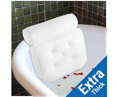 ecooe Komfort Badewannen Kissen Badekissen Optimales Badewannenkissen mit 5 Saugnäpfen Und Grobmaschiges Mesh Wannenkissen Nackenkissen Höchster Komfort für Kopf und Nacken rutschfeste in Weiß