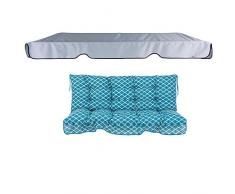 PATIO Auflagen Set Piemont 150 cm für 2-Sitzer 3-Sitzer Hollywoodschaukel Polsterauflage Sitzkissen Rückenkissen mit Ersatzdach Dach Gesteppt