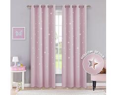 PONY DANCE Vorhang Hellpink (Babyrosa) Mädchenzimmer - 2er Set H 210 x B 132 cm Kinderzimmer Gardinen Blickdicht Ösenschal Blickdichter Vorhang mit Hohlen Sternen