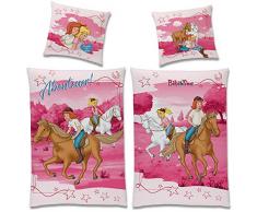 Bibi und Tina Flanell Kinder Wende-Bettwäsche Abenteuer Pink 135 x 200 cm + 80 x 80 cm 100% Baumwolle Biber Bibi Blocksberg Tina Martin Pferde-Bettwäsche Reiter Sabrina Amadeus Deutsche Größe