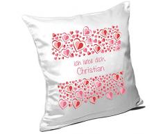 Kissen mit Namen Christian und schönem Motiv mit rosa Herzen zum Valentinstag - Namenskissen personalisiert - Kuschelkissen - Schmusekissen