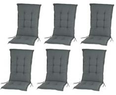 6er Set Hochlehner Auflagen Gartenstuhl Auflage Deluxe Sitzauflage Stuhlauflage Hochlehnerauflage Gartenstuhlauflage Farbe: Basic Grau ca. 120 x 50 x 8 cm Made in Europe Sitzpolster Rückenkissen