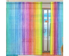 Ahomy Bunt gestreifter Aquarell-Regenbogen-Voile-Vorhang für Küche, Wohnzimmer, Schlafzimmer, 2 Vorhänge, 140 x 198 cm, Polyester, multi, 139.7x198.1 cm