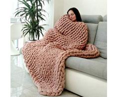 CULASIGN Gestrickte Decke, Grobe Strickdecke Wolle Garn Arm Stricken werfen Super große klobige Stricken Decke Haustier Bett Stuhl Sofa Yoga Matte Teppich (Khaki,100 * 120cm)