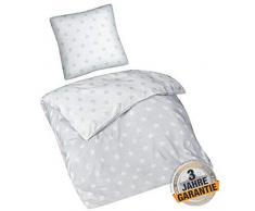 Aminata – Wende-Bettwäsche-Set Sterne 135x200-cm Jungen, Mädchen & Jugendliche - Mikrofaser - hellgrau, grau - weich & kuschelig, Marken-Reißverschluss & Öko-Tex