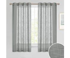 PONY DANCE Leinenoptik Vorhang Halbtransparent - 2 Stücke Voile Gardinen mit Ösen Vorhänge Dunkelgrau Kinderzimmer Vorhang Dekoschals, H 158 x B 132 cm