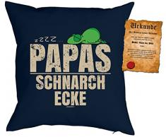 Geschenk für Papa zum Vatertag Kissen mit Füllung und Urkunde zzzz… Papas Schnarch Ecke Kissen für Väter cooles Weihnachten Geburtstag