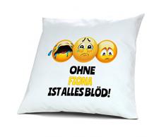 Kopfkissen mit Namen Fiona - Motiv Ohne Fiona ist alles Blöd!, 40 cm, 100% Baumwolle, Kuschelkissen, Liebeskissen, Namenskissen, Geschenkidee