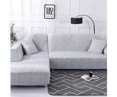 Elastisch Sofa Überwürfe Sofabezug, Morbuy Ecksofa L Form Stretch Antirutsch Armlehnen Plain Einfach Sofahusse Sofa Abdeckung Hussen für Sofa Couchbezug Sesselbezug (4 Sitzer,Wasser grau)