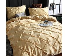 Fansu Bettwäsche Set 3 teilig, Bettgarnitur mit Quetschfalten Atmungsaktiv Microfaser Bettwäsche-Set Kopfkissenbezug Bettbezug mit Reißverschluss Schließung (160x210cm-2pcs,Champagner)